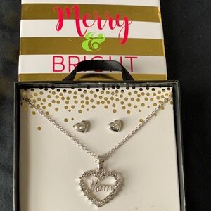 Silver Heart Mom Necklace and Earring Set